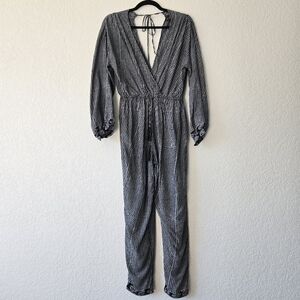 Nat by Natalie Martin S light blue black Claudette batik leaf print jumpsuit